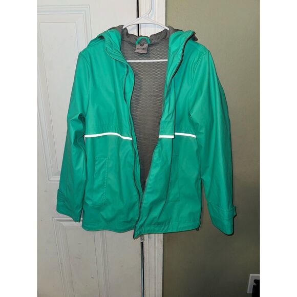 Girly Girl Originals Mint Rain Coat with Reflective Stripes Over Sized Sz S - Picture 2 of 12